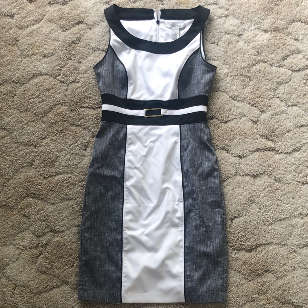 White House Black Market Black, White and Gray Colorblock Sheath Dress